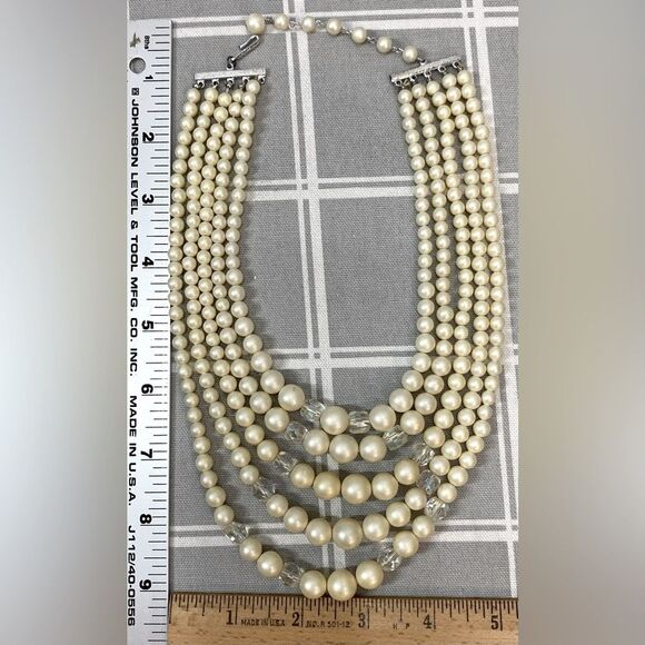 Vtg 50s Pearlized Beads Adjustable Necklace 5 Strand Aurora Borealis Beads Japan - Picture 7 of 7